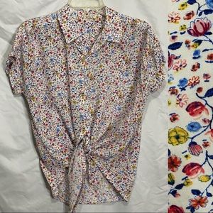 Vintage tie front blouse 90s small floral print  L